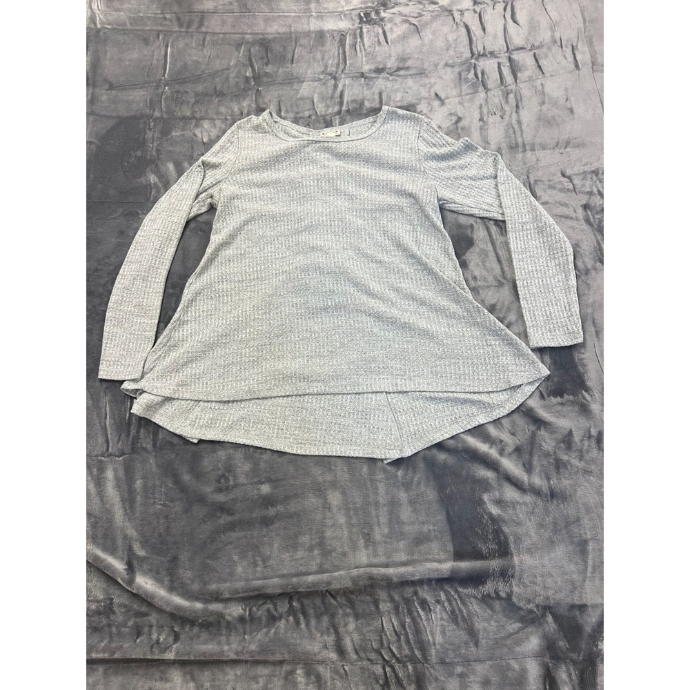 Tru Self Sweater Womens S Gray Round Neck High Low Hem Waffle Knit Lace Up Back‎
